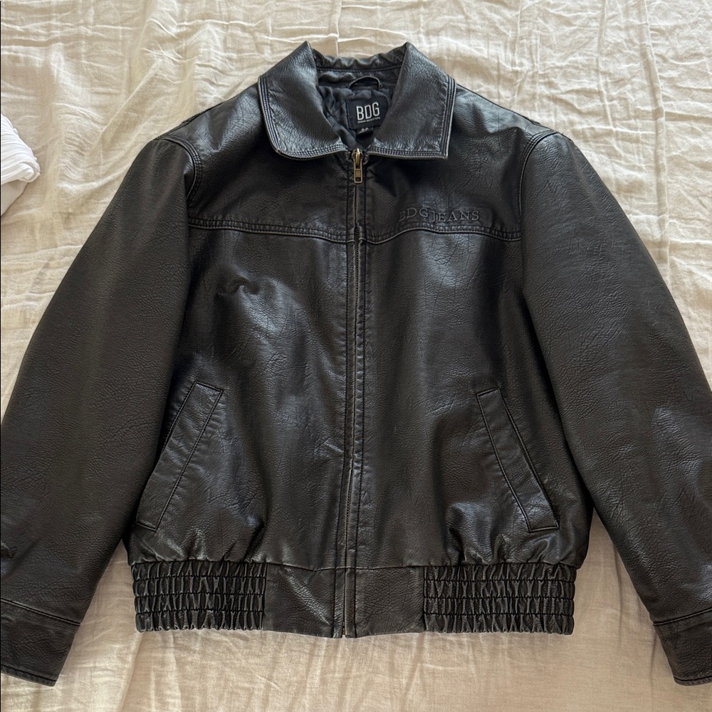 UO Black Leather Bomber Jacket